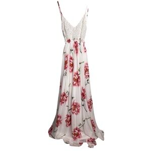 NWT Elegant Floral Maxi Dress in White and Pink